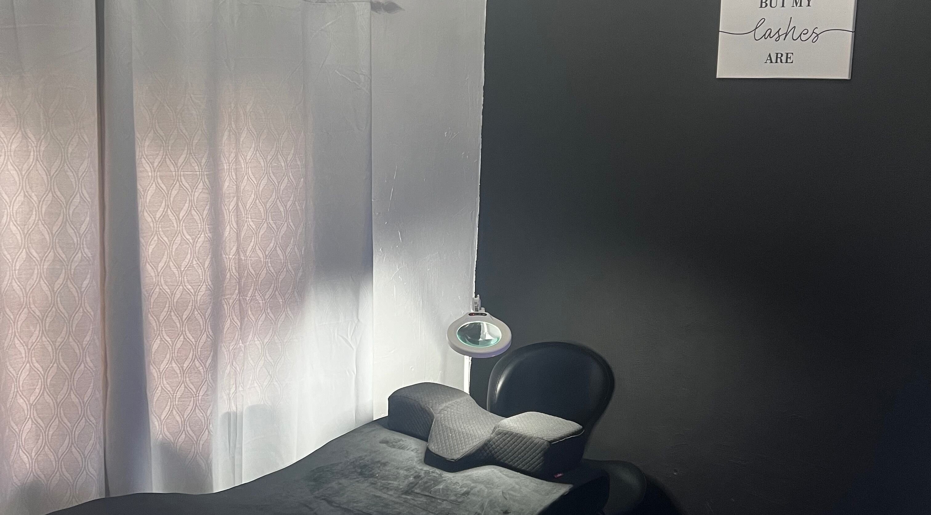 Cozy lash treatment room at The Lash Alchemist, Montego Bay, St. James Parish, JM.