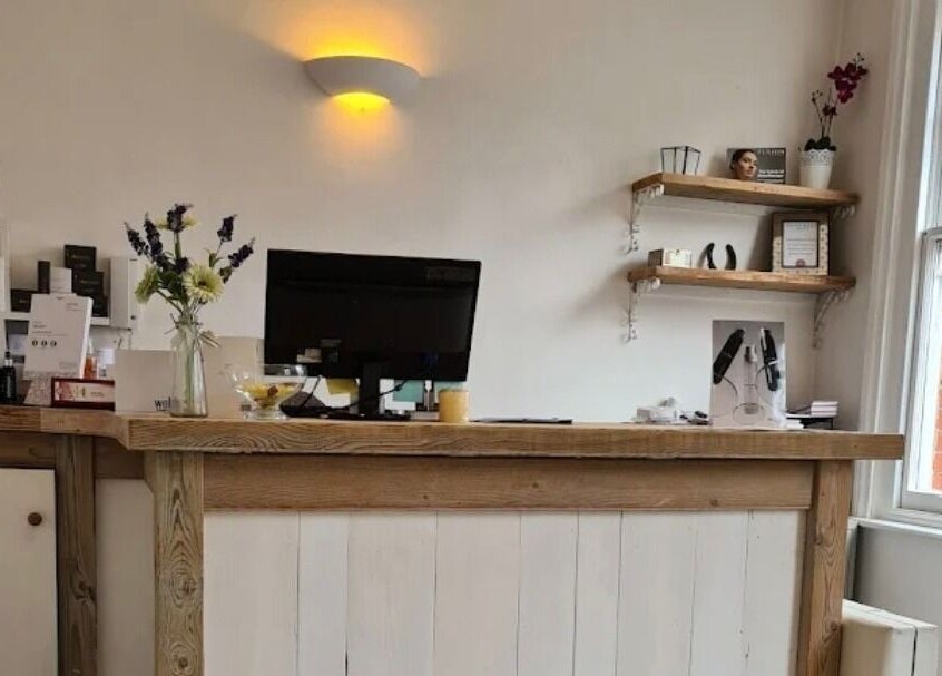 Reception area at Gemini Aesthetic in Royal Tunbridge Wells, England, GB showcasing a stylish, inviting design.