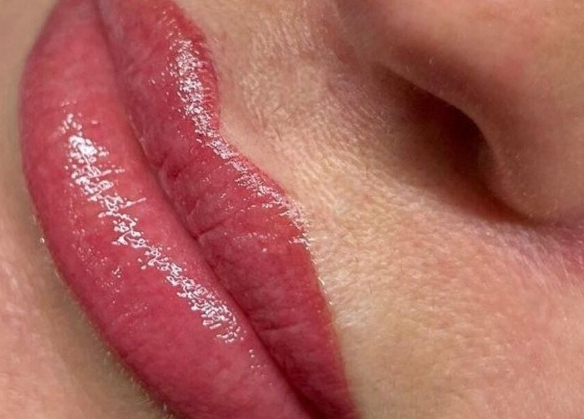 Close-up of perfectly contoured lips at Gemini Aesthetic, Royal Tunbridge Wells, England, GB.