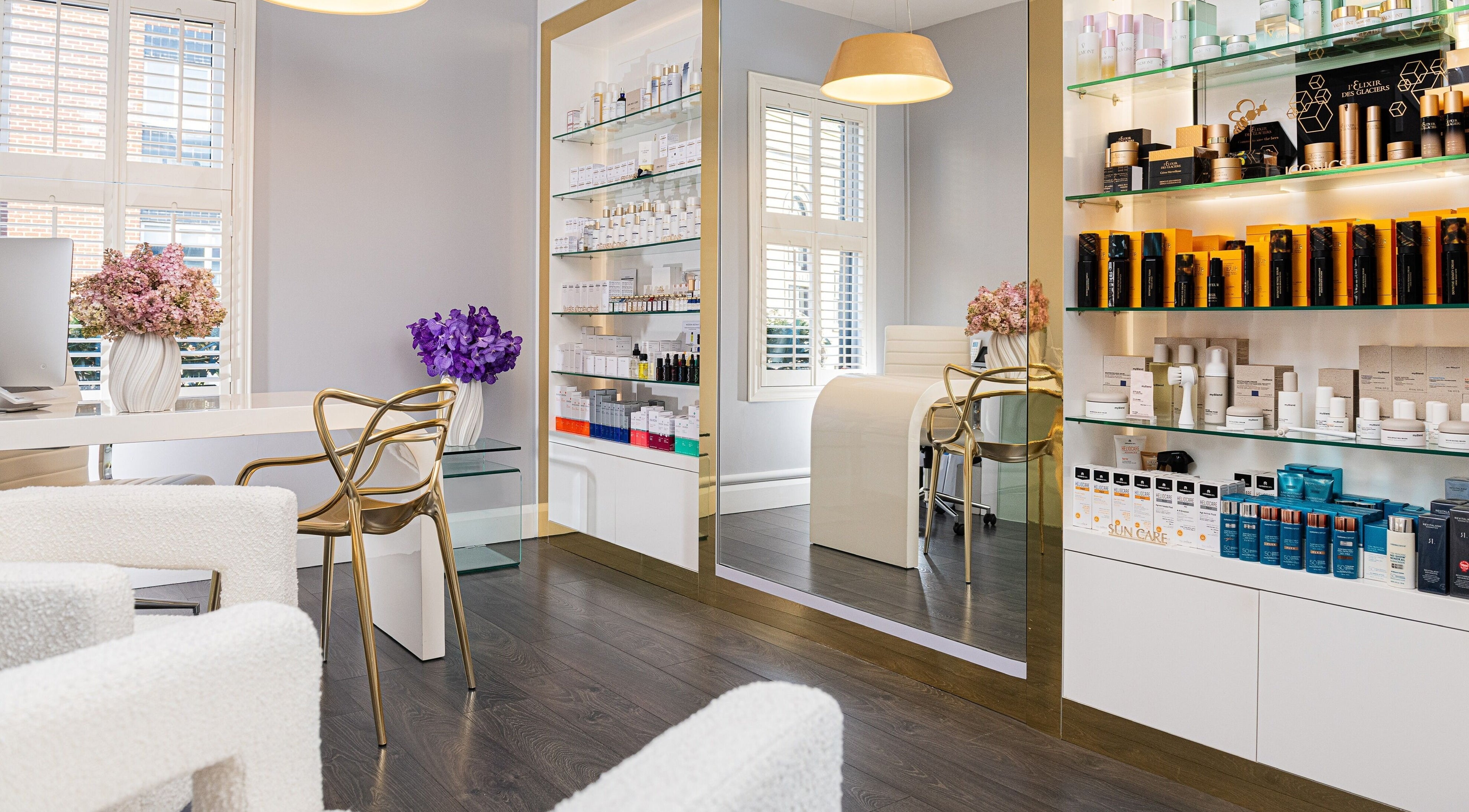 Modern interior of Skin By Olga in Dublin, County Dublin, IE, showcasing luxury skincare products and chic decor.