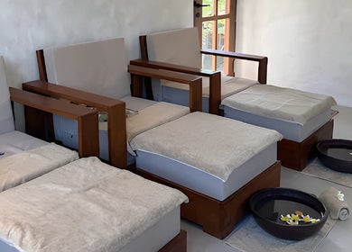 Comfortable spa seating at Sol Spa Gili, Nusa Tenggara Barat, ID, ready for a serene wellness experience.