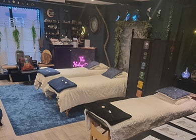 Tranquil interior of The Healing Room Oldham in Lees, England, GB featuring cozy treatment beds.