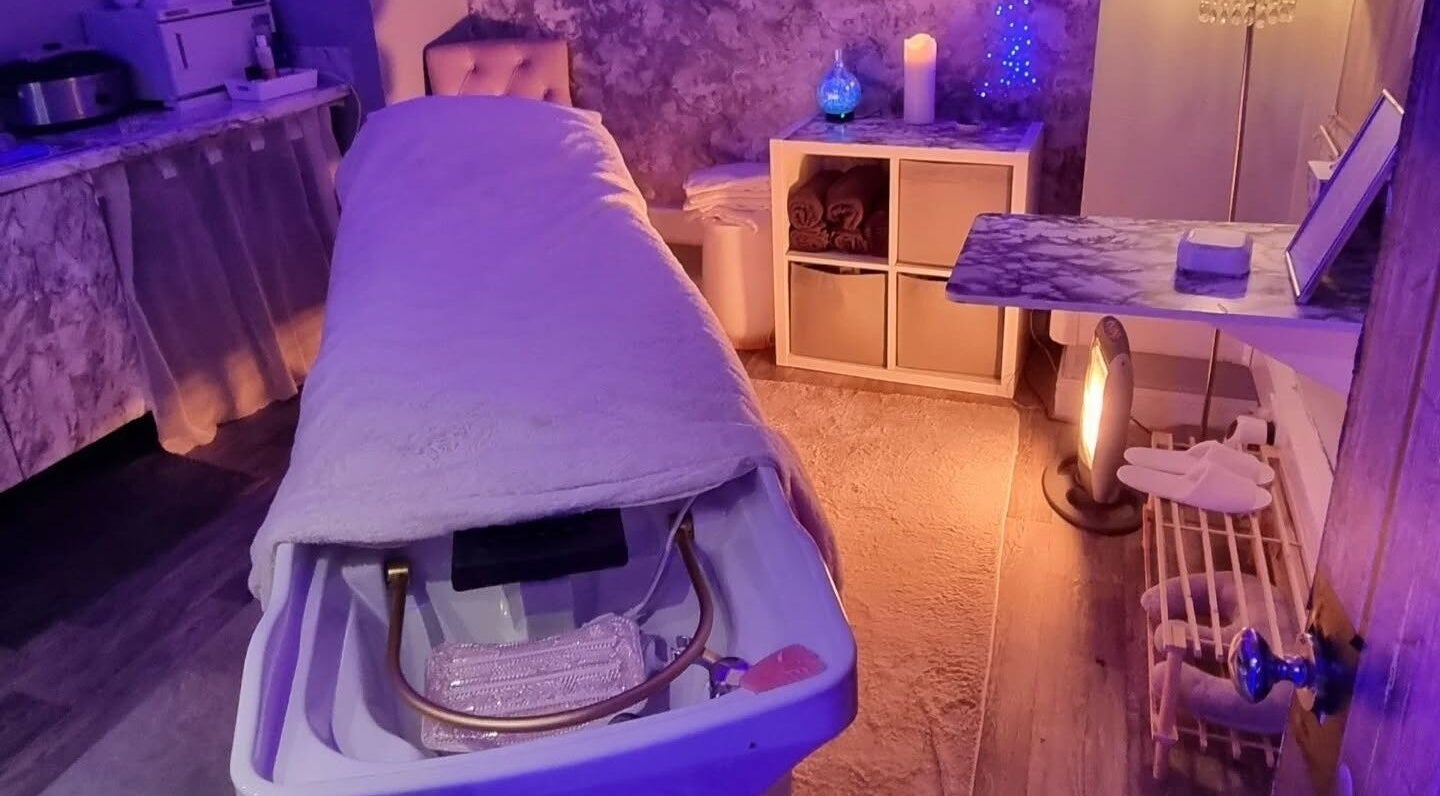 Relaxing spa treatment room at The Healing Room Oldham, located in Oldham, England, GB, with calming ambiance.