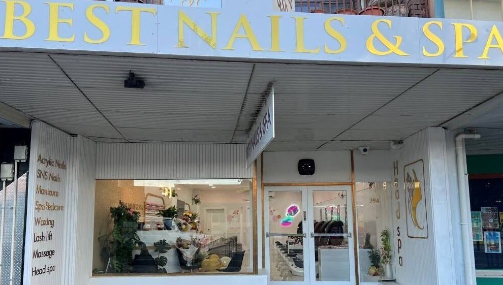Entrance of Best Nails & Spa, Glenorchy, Tasmania, AU, showcasing elegant decor and welcoming ambiance.