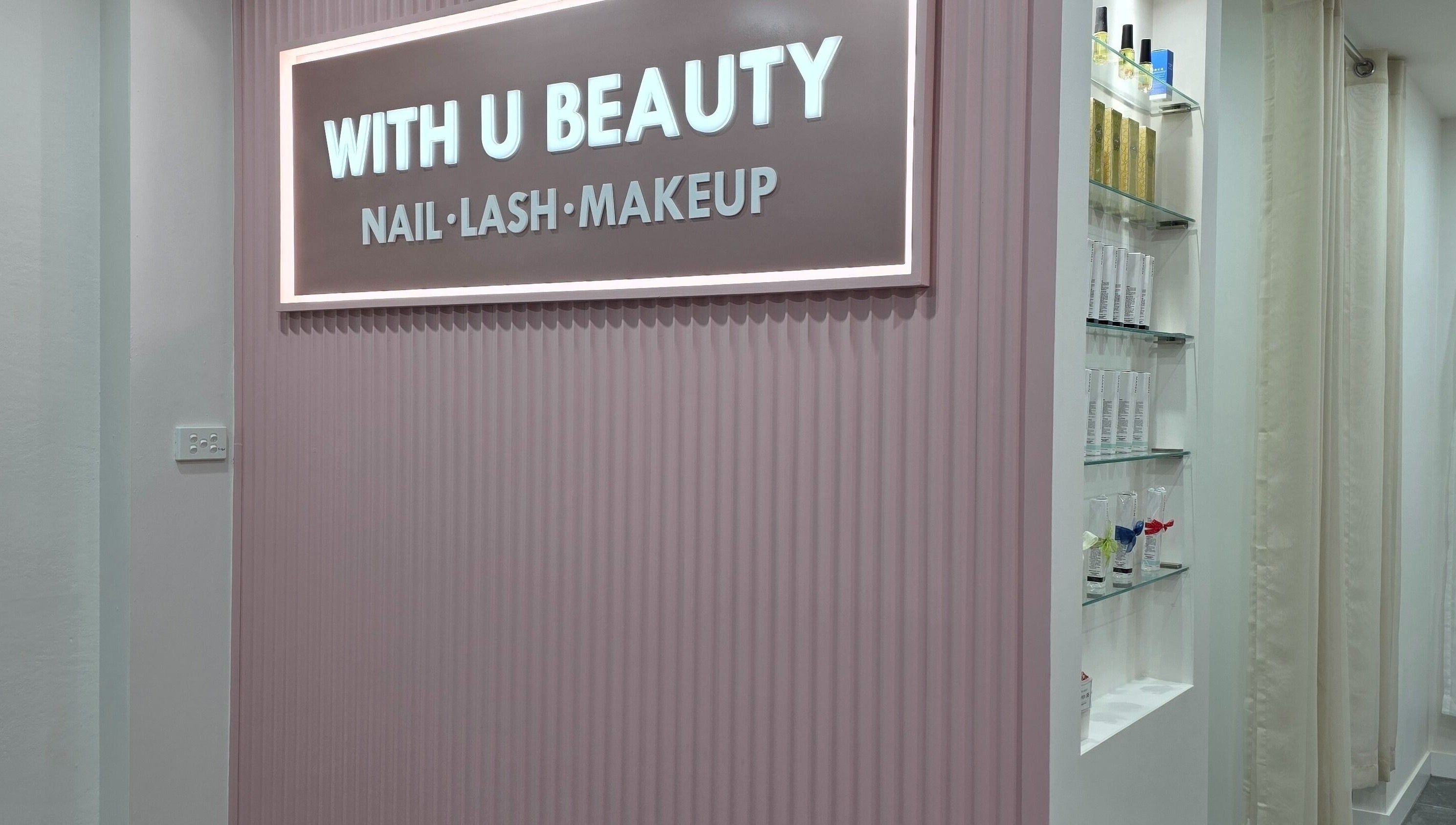WithUBeauty entrance showcasing nail, lash, makeup services in Strathfield, New South Wales, AU.