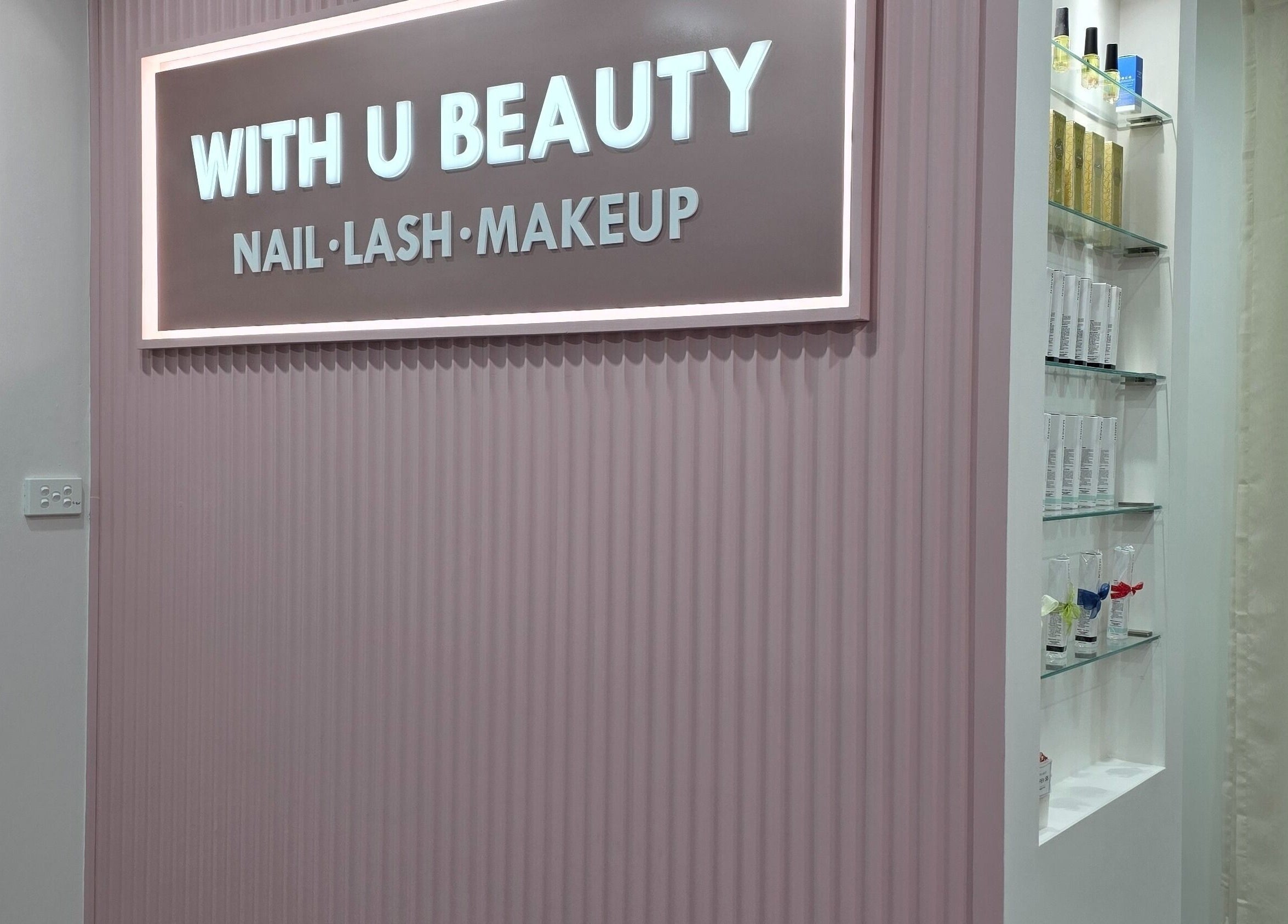 WithUBeauty entrance showcasing nail, lash, makeup services in Strathfield, New South Wales, AU.