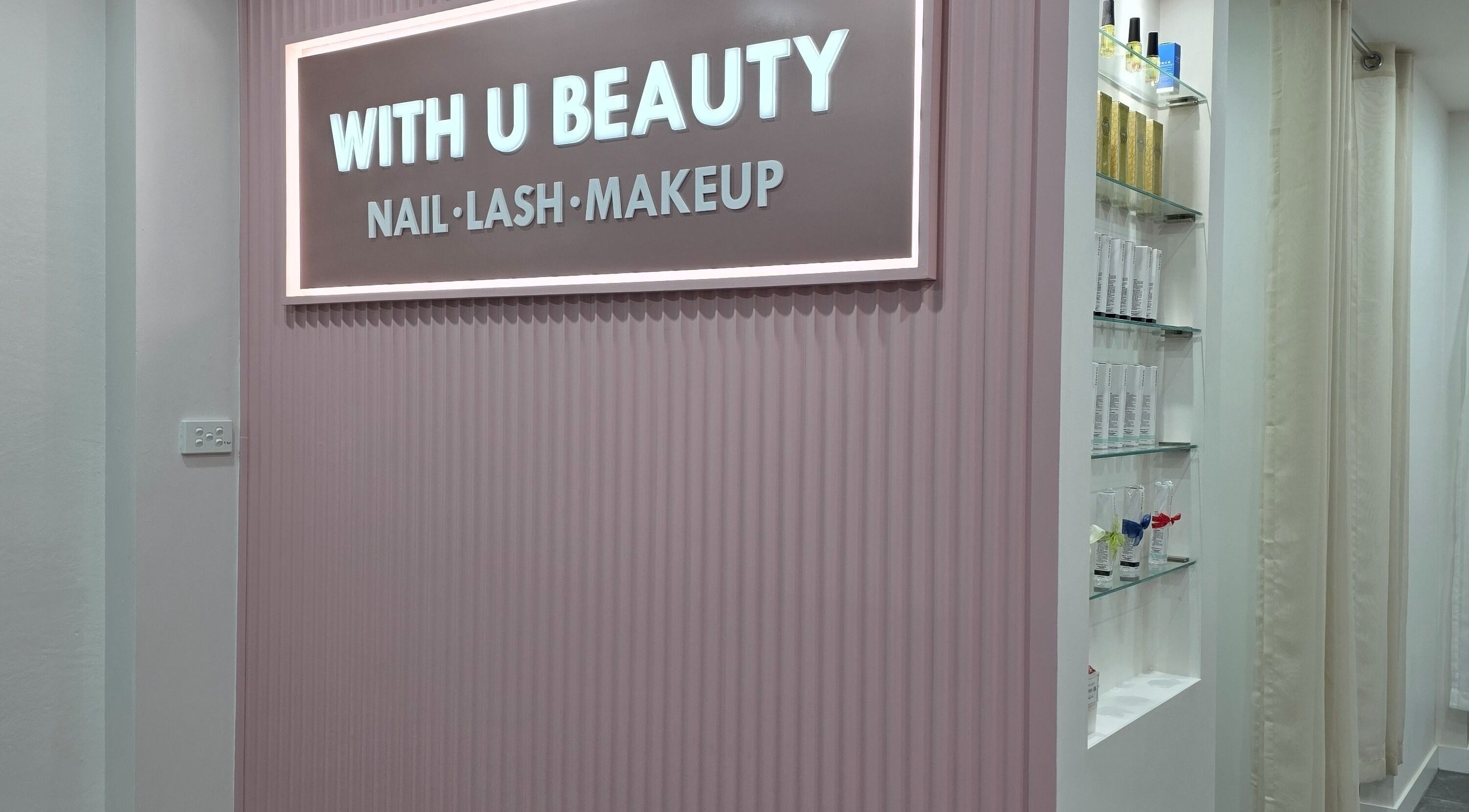 WithUBeauty entrance showcasing nail, lash, makeup services in Strathfield, New South Wales, AU.