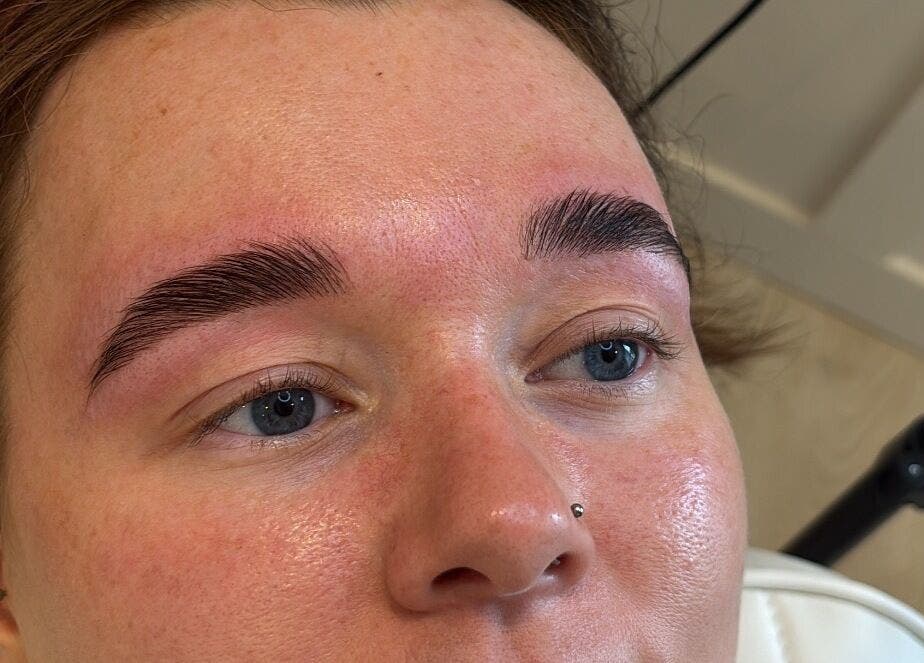 Close-up of well-defined eyebrows at N Dbrows&Beauty in Busby, Scotland, GB.