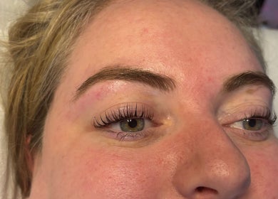 Close-up of enhanced lashes and brows at N Dbrows&Beauty, Busby, Scotland, GB.