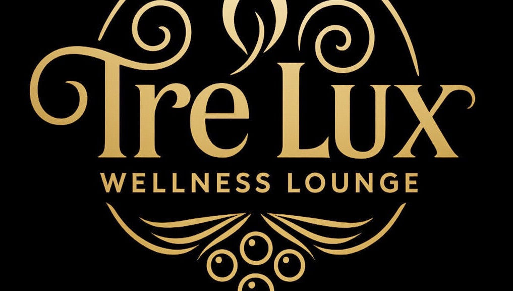 Tre Lux Wellness Lounge logo in gold text on a black background, located in Lisle, Illinois, US.