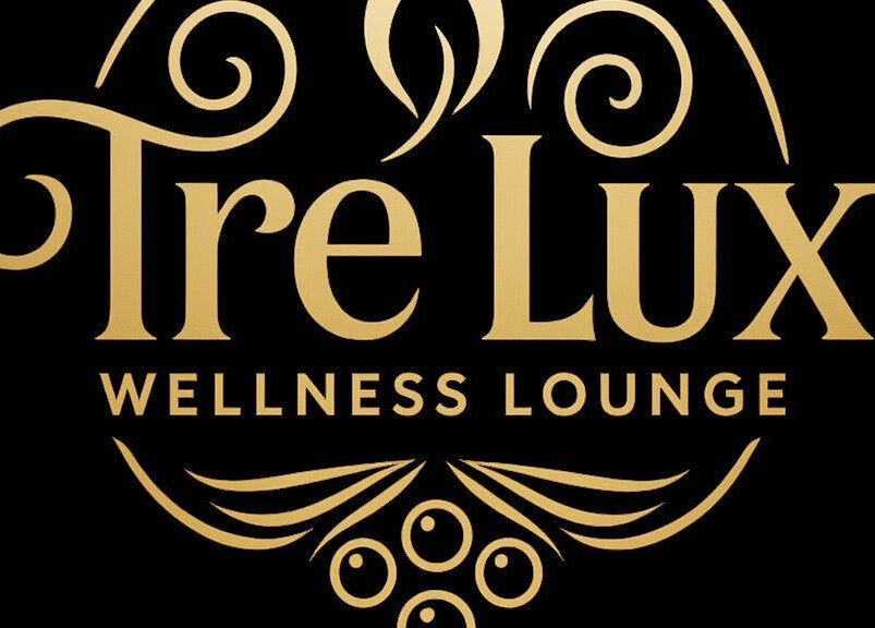 Tre Lux Wellness Lounge logo in gold text on a black background, located in Lisle, Illinois, US.