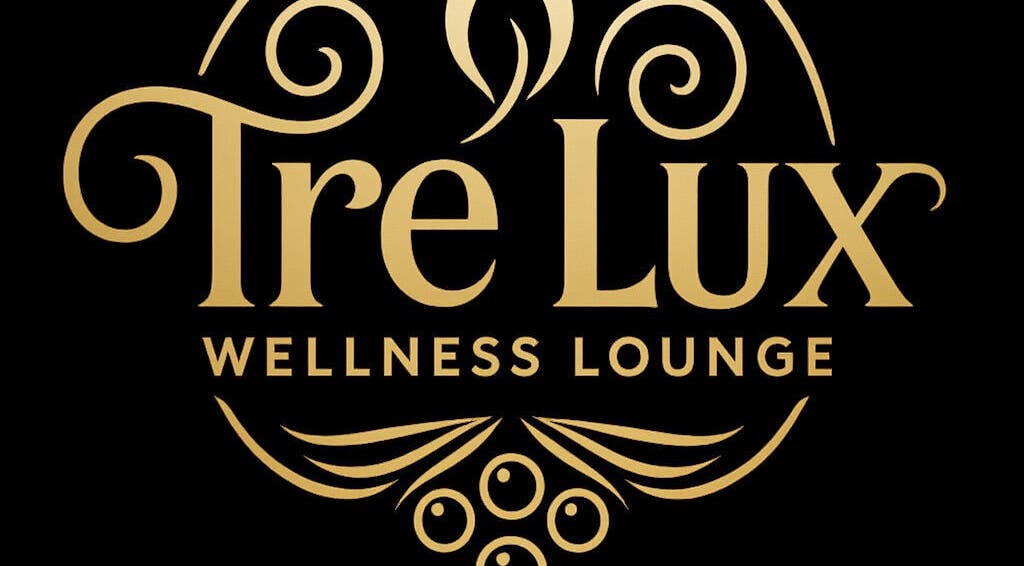 Tre Lux Wellness Lounge logo in gold text on a black background, located in Lisle, Illinois, US.