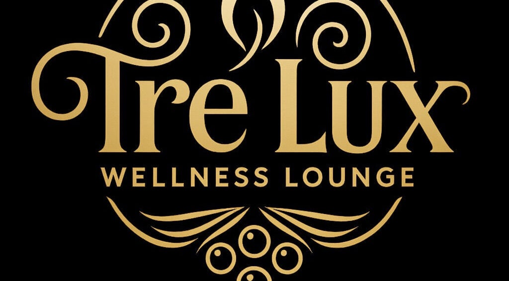 Tre Lux Wellness Lounge logo in gold text on a black background, located in Lisle, Illinois, US.