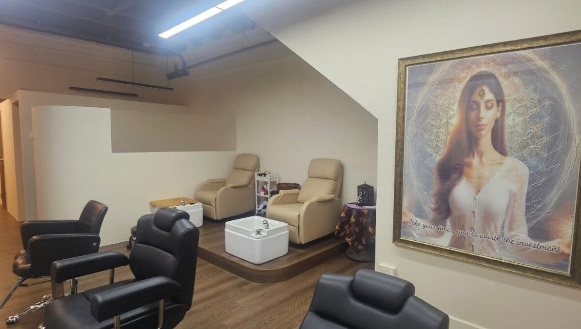 Peaceful salon seating at Beauty by Devi with plush chairs, Singapore, Singapore, SG.