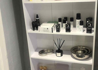 Skincare products neatly displayed at KM Sculpt & Glow, Congleton, England, GB, highlighting elegance and care.
