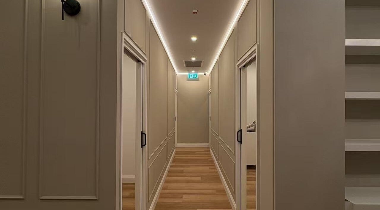 Sophisticated hallway at Soluna Dermal and Aesthetic Clinic in South Perth, Western Australia, AU.