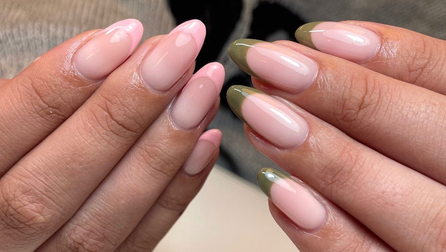 Elegant pink and green manicure at ByKayla.Sb salon, Blackpool, England, GB.