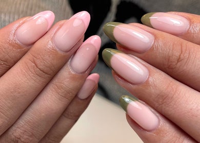 Elegant pink and green manicure at ByKayla.Sb salon, Blackpool, England, GB.