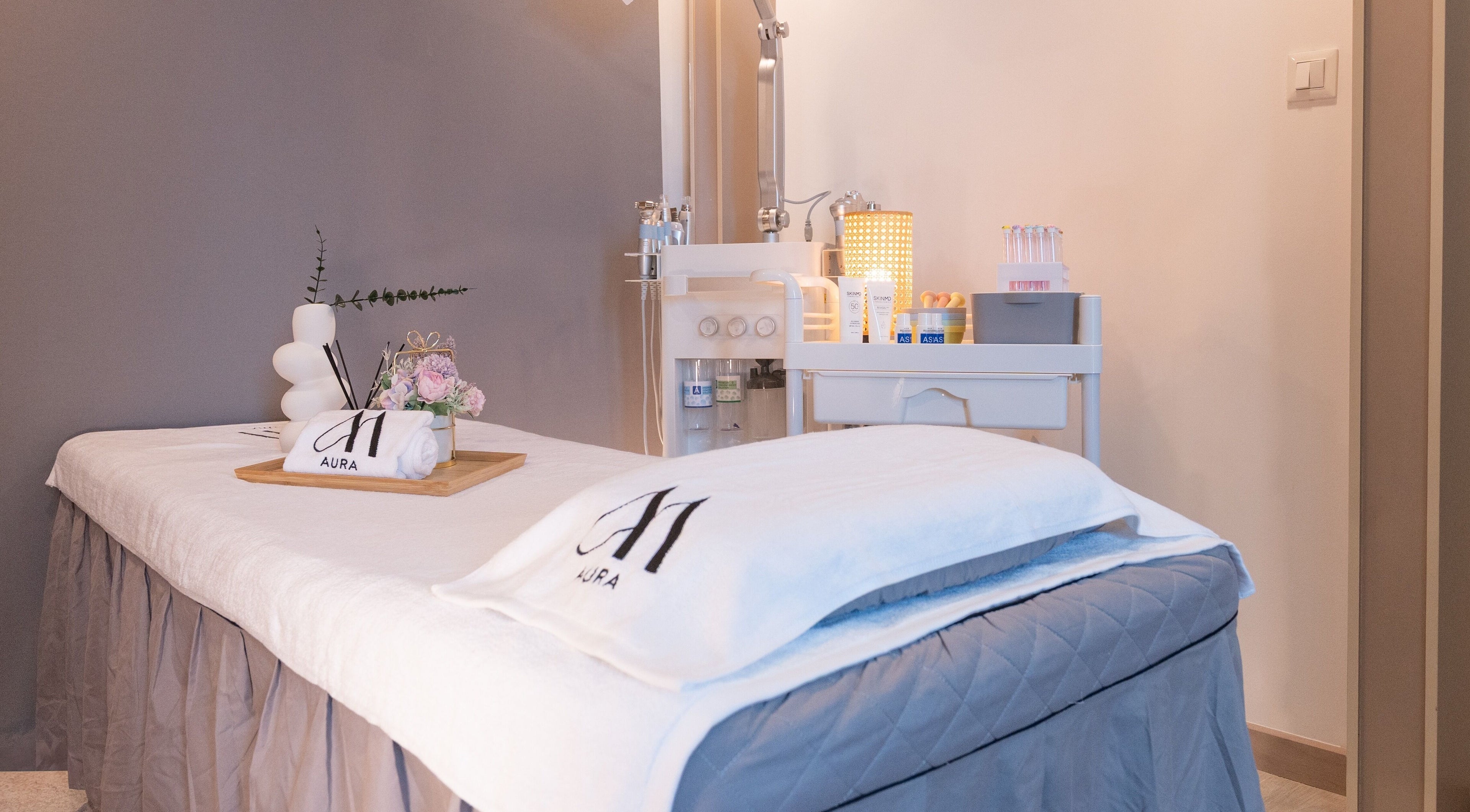 Luxurious treatment room at AURA Jurong Studio, Singapore, Singapore, SG. Elegantly designed for relaxation.
