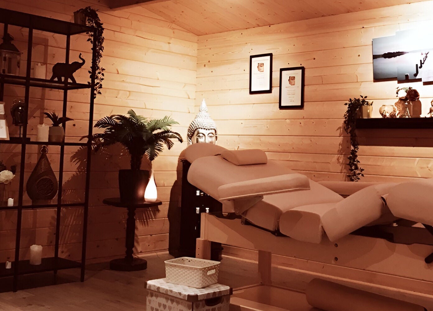 Peaceful massage room at The Relaxation Hub, Dublin, Dublin 4, IE, with a cozy wooden interior.