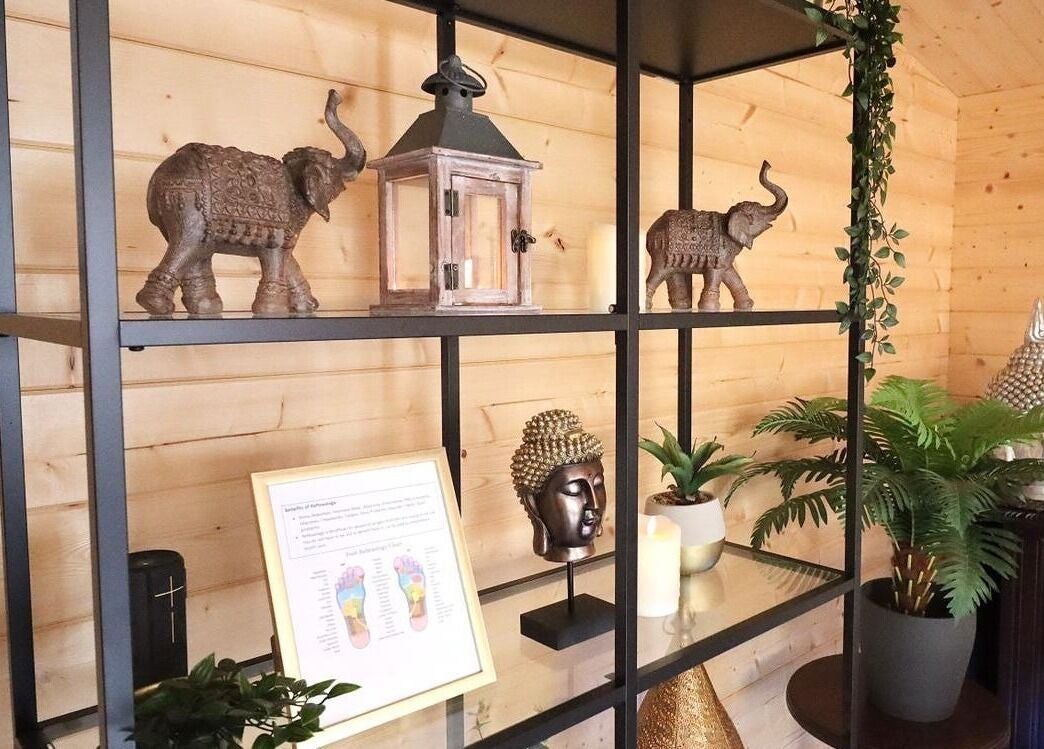 Decorative items and plants on shelves at The Relaxation Hub, Dublin, Dublin 4, IE.