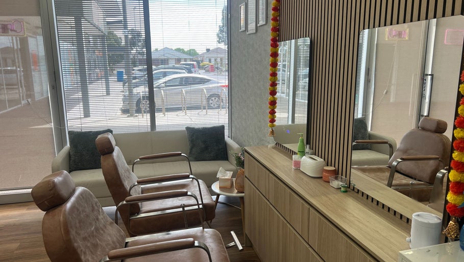 Inviting seating area at OG Lashes Deer Park, Melbourne, Victoria, AU with modern chairs and decor.