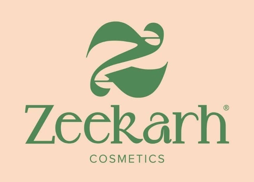 Zeekarh Cosmetics logo with green leaves, Leeds, England, GB.