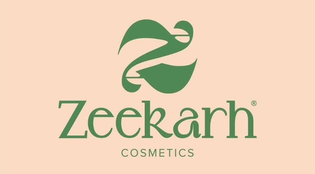 Zeekarh Cosmetics logo with green leaves, Leeds, England, GB.