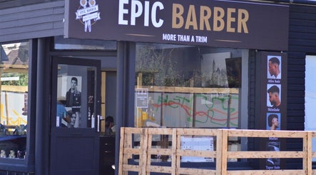 Exterior view of Epic Barber Woking in Woking, England, showcasing modern barber shop design.