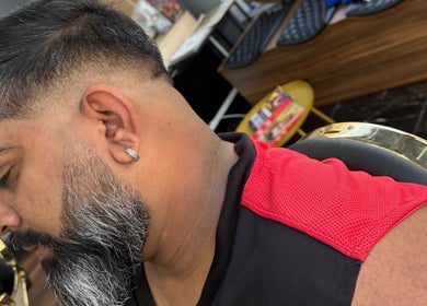 Close-up of a sharp fade hairstyle at Epic Barber Woking, Woking, England, GB.