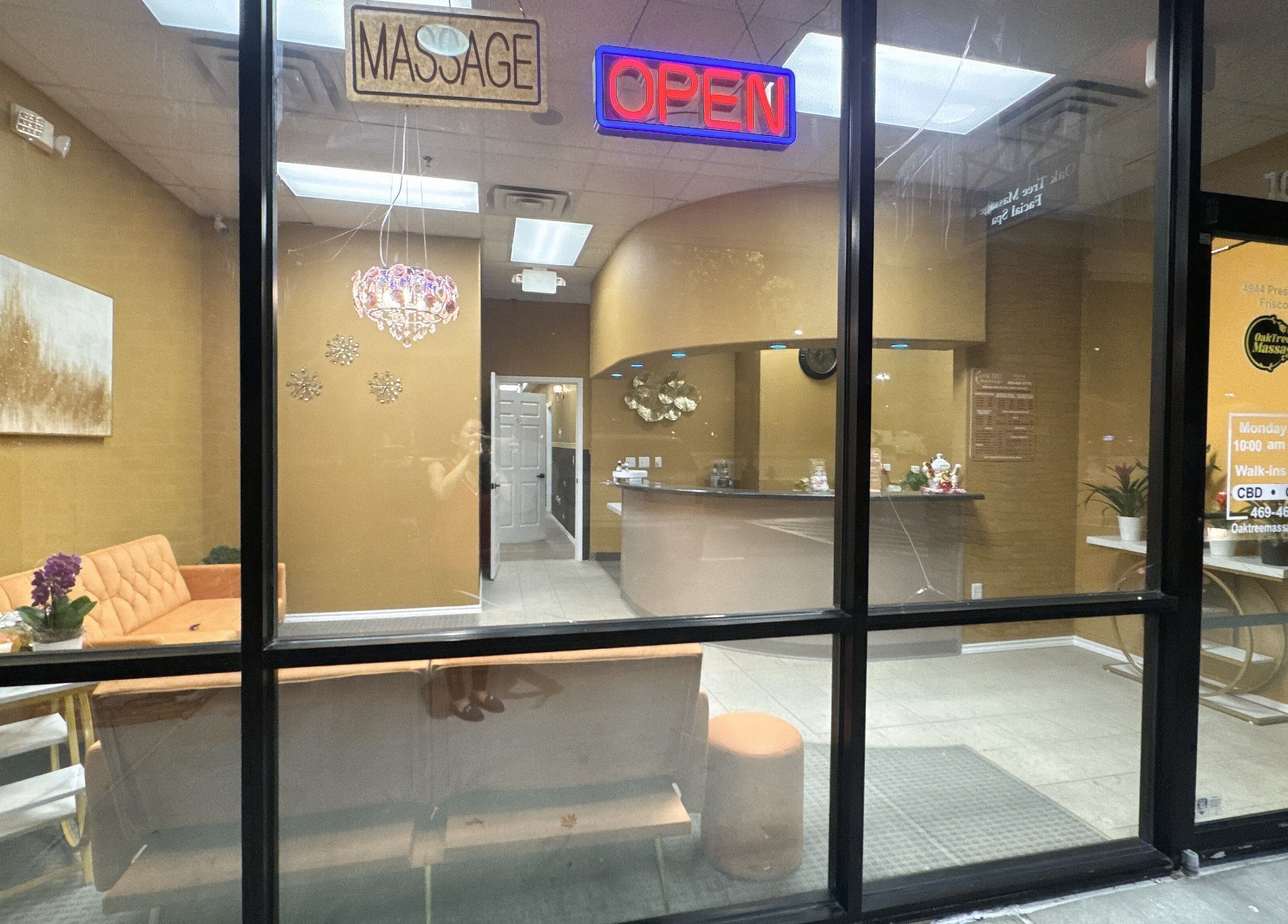 Front view of Oak Tree Massage and Facial Frisco, welcoming with elegant decor in Frisco, Texas, US.