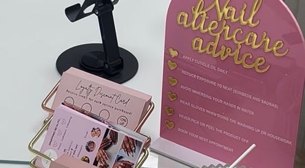 Nail aftercare advice and loyalty card display at Sharainesbeauty in Birmingham, England, GB.