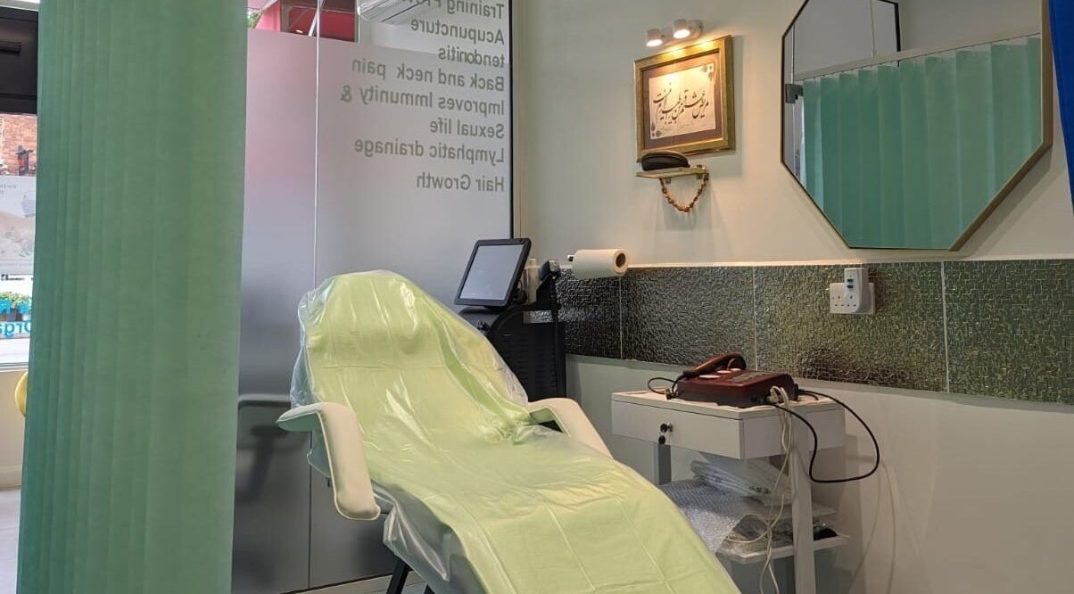 Treatment chair at Nu-health & beauty clinic, London, England, GB, offering a calming ambiance.