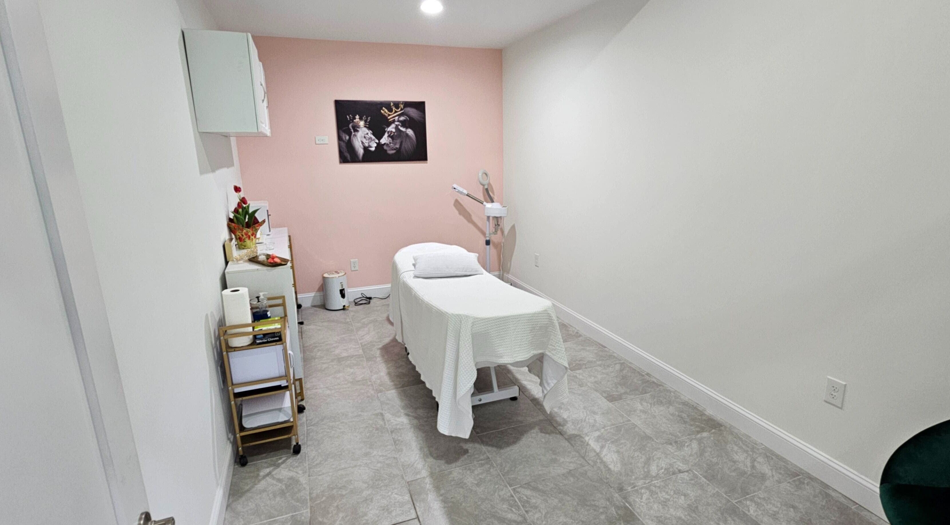Tranquil treatment room at Majestic Day Spa - Acton, MA, featuring a treatment bed and soft lighting.