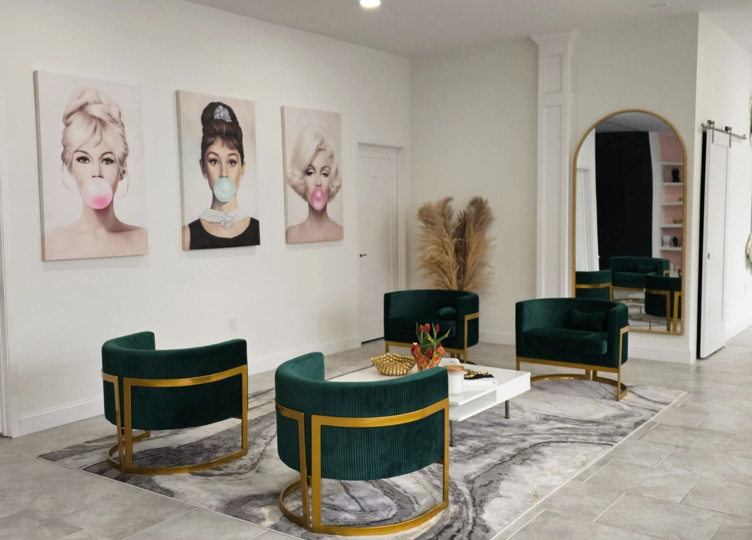 Chic seating area at Majestic Day Spa - Acton, MA, showcasing modern decor and art in Acton, Massachusetts, US.