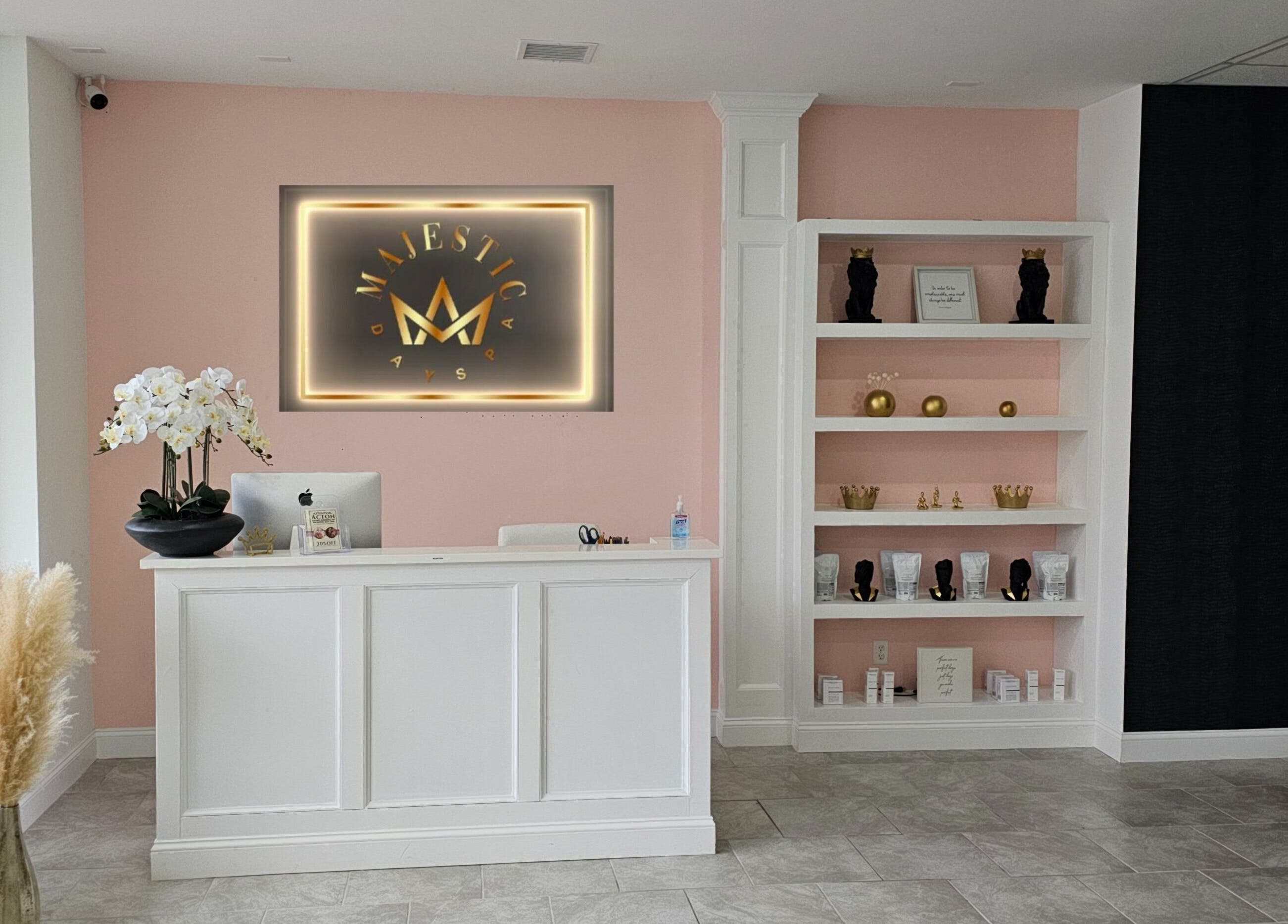 Reception area of Majestic Day Spa - Acton, MA featuring elegant decor at Acton, Massachusetts, US.