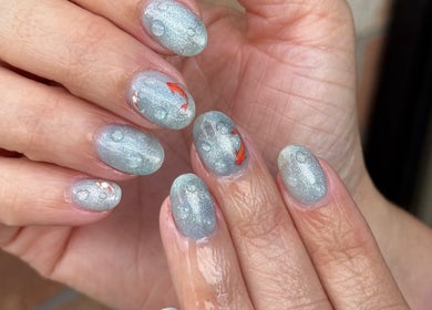 Elegant nail art with gray gel polish at Turbo Nails - Burnsville, MN. Stylish manicures in Burnsville, Minnesota, US.