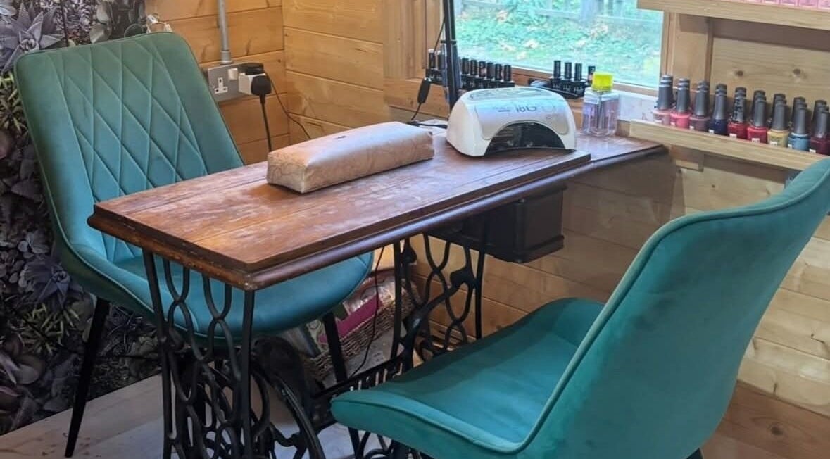 Cozy nail station at Aimez Vous, Marks Tey, England, GB, featuring vintage decor and elegant seating.