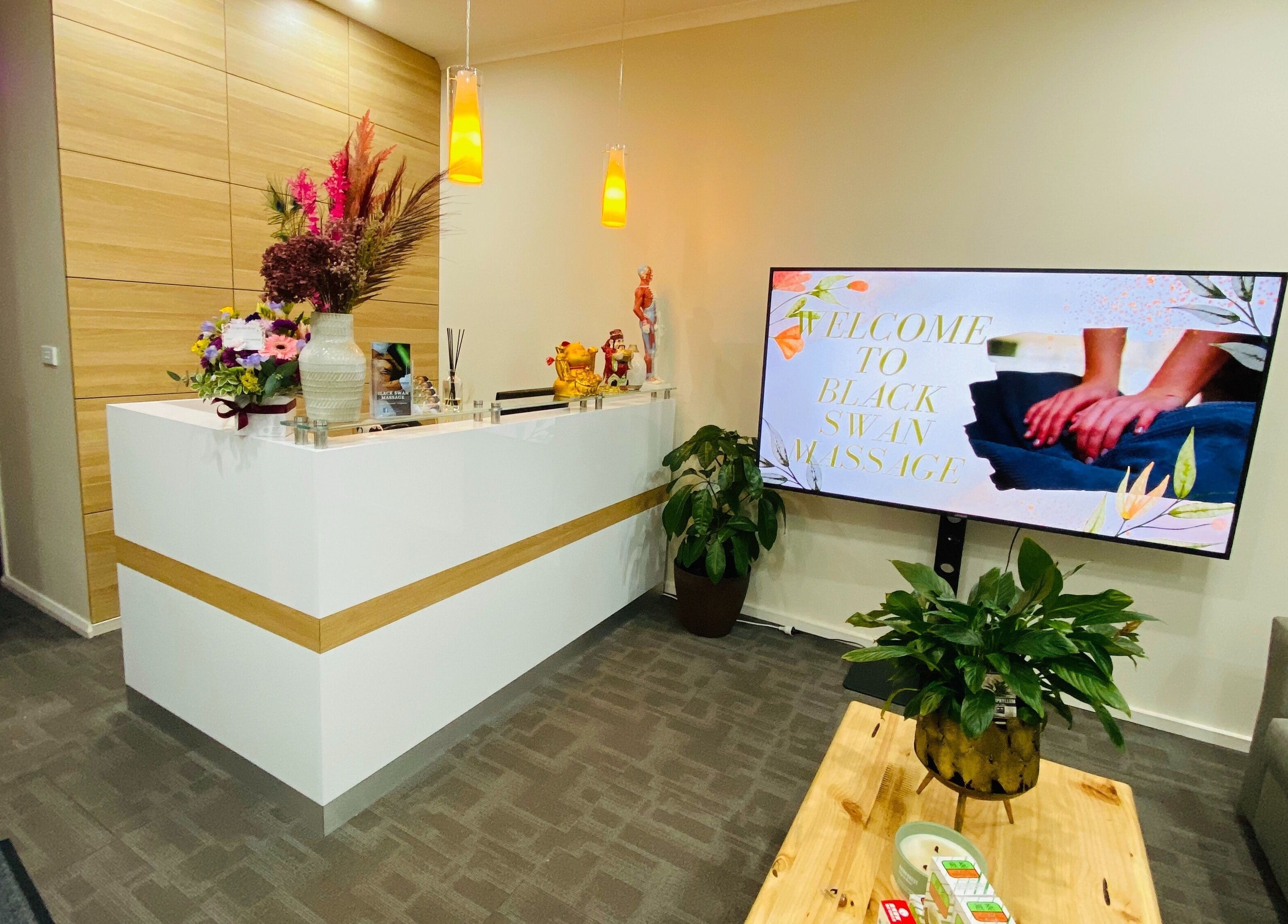 Reception area at Black Swan Asian Massage Devonport, showcasing a welcoming atmosphere in Devonport, Tasmania, AU.