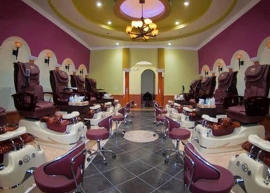 Luxurious pedicure chairs at Athena nail spa, Naperville, Illinois, US, offering premium wellness services.