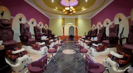 Luxurious pedicure chairs at Athena nail spa, Naperville, Illinois, US, offering premium wellness services.
