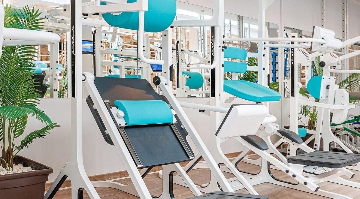 Modern gym equipment at Sierra Blanca Personal trainings studio in Marbella, Andalucía, ES with a vibrant setup.