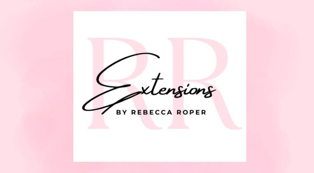 Logo of Extensions by Rebecca in Wythenshawe, England, GB with elegant typography on pink background.