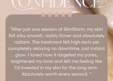 Review of SkinStorm treatment at GLOWDEMIC, Old town, Swindon, England, highlighting smooth, radiant skin.