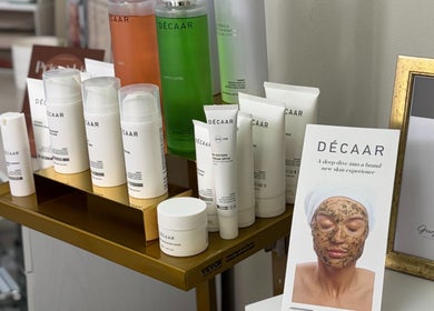 GLOWDEMIC in Old Town, Swindon displays a variety of Decaar skincare products to enhance beauty and wellness.