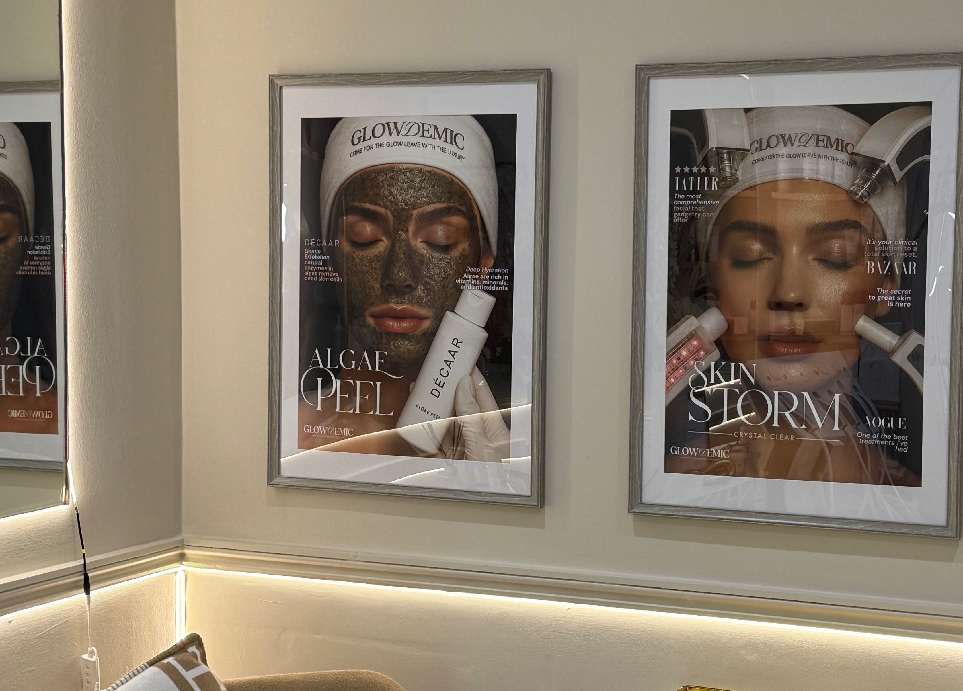Glowdemic beauty posters in Old Town, Swindon showcasing skincare treatments for wellness seekers.