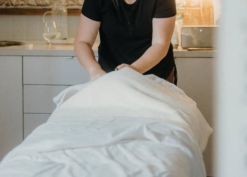 Massage table setup at My Little Oasis, Palmerston North, Manawatū-whanganui, NZ.