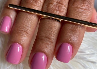 Manicured nails with pink polish at Brazilian Glow, Dublin, County Dublin, IE.