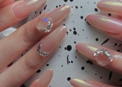 Elegant gemstone nail art at Niko Nail Studio in La Verne, California, US showcasing stunning craftsmanship.