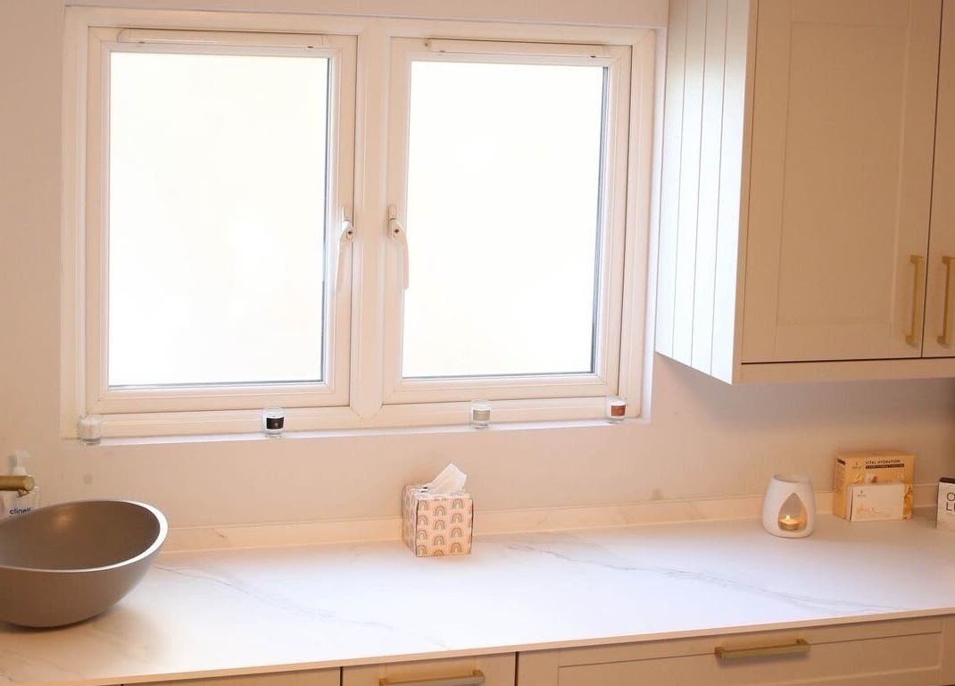 Tranquil vanity area at Revitalizetherapies, Carlton Colville, England, GB, featuring elegant decor.